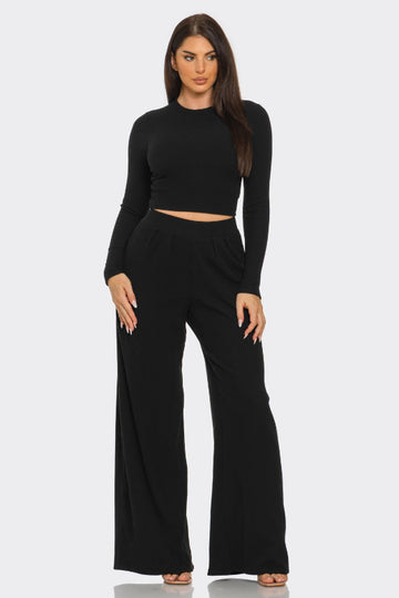 Cashmere Rib L/S Top & Pants Set