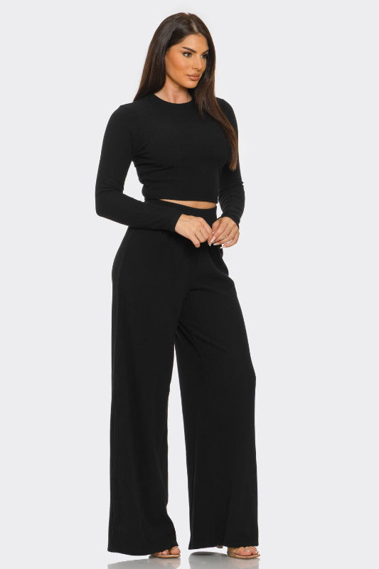 Cashmere Rib L/S Top & Pants Set