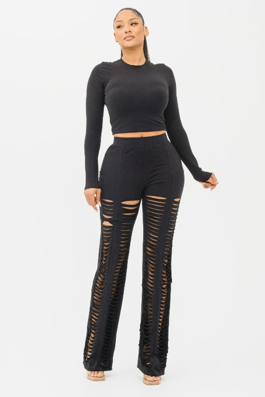L/S Top Elastic And Lacer Cut Detail Pants Set