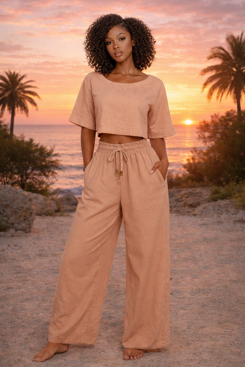 Solstice Linen Split-Back Tee