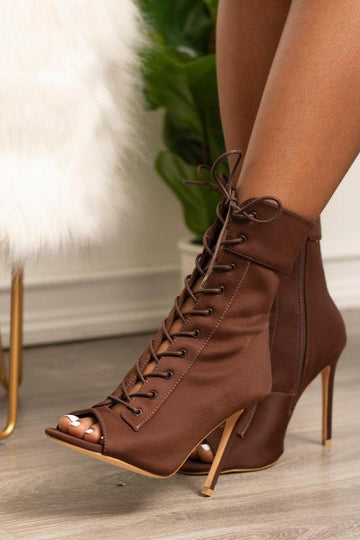 Peep Toe Lace Up Ankle Booties