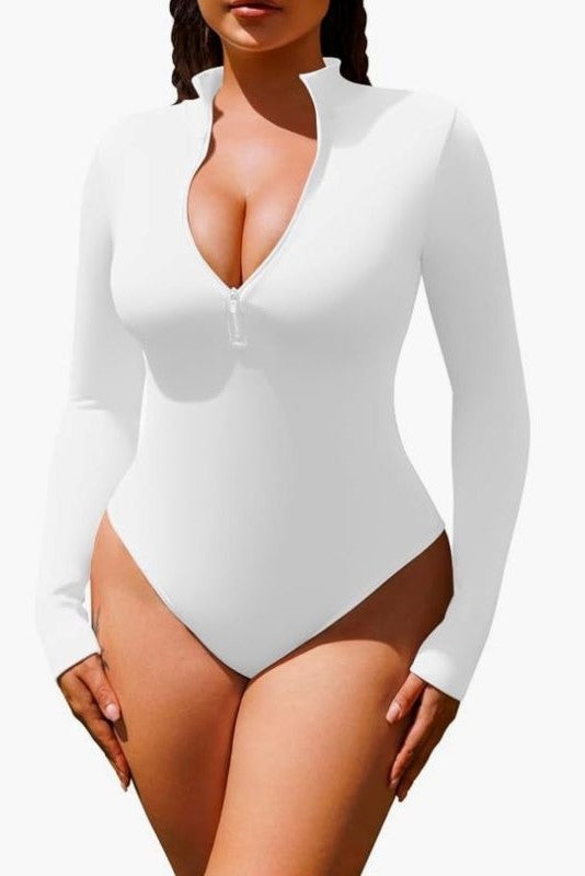 Mock Neck Long Sleeve Bodysuit with Zipper JNK USA