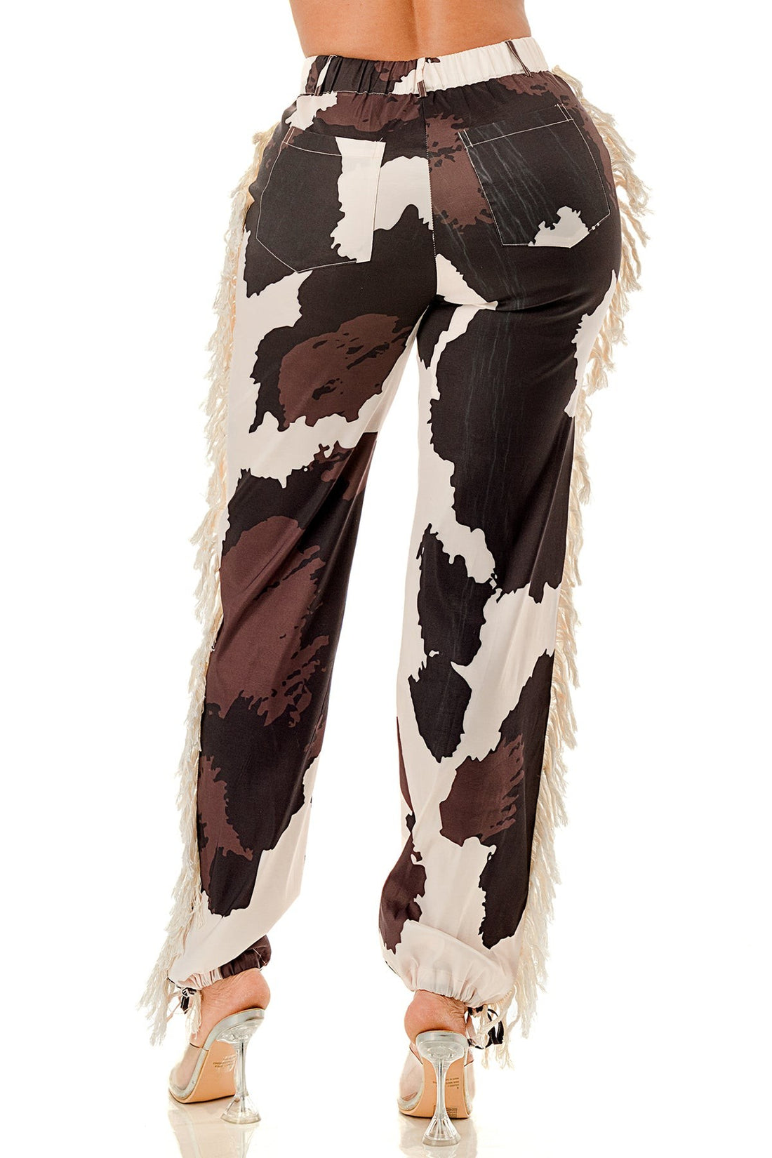 Printed Fringe Side High Waisted Pant