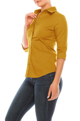 3/4 Sleeve Button Down School Shirt