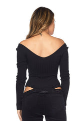 Ribbed Off Shoulder Long Sleeve Bodysuit