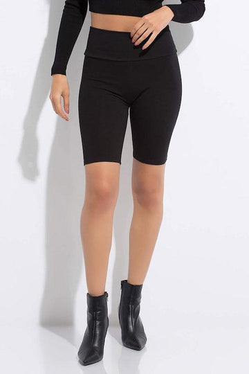 Solid Waist Band Biker Shorts