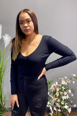 Ribbed Off Shoulder Long Sleeve Bodysuit