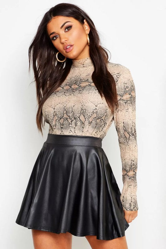 Faux Leather Skater Skirt FASHION LOVE