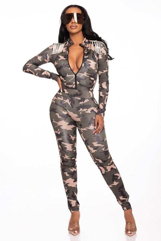 Camo Fringe Detail Jumpsuit
