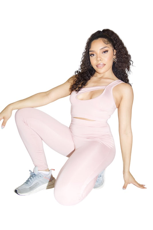 Solid Casual Cutout Crop Top and Pant Set