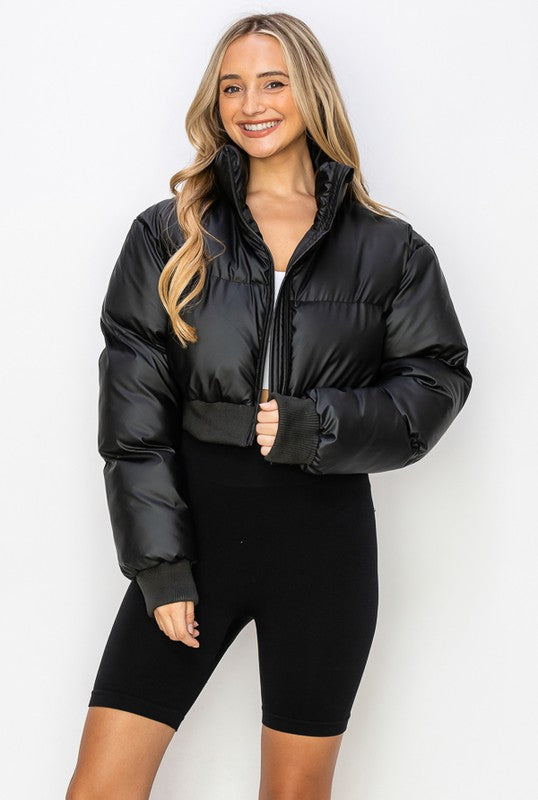 Cropped Zipper Front Puffer Jacket ANWND