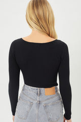 Long Sleeve Chest Detail Solid Bodysuit