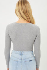 Long Sleeve Chest Detail Solid Bodysuit
