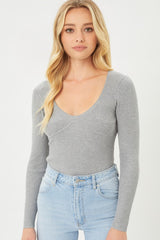 Long Sleeve Chest Detail Solid Bodysuit