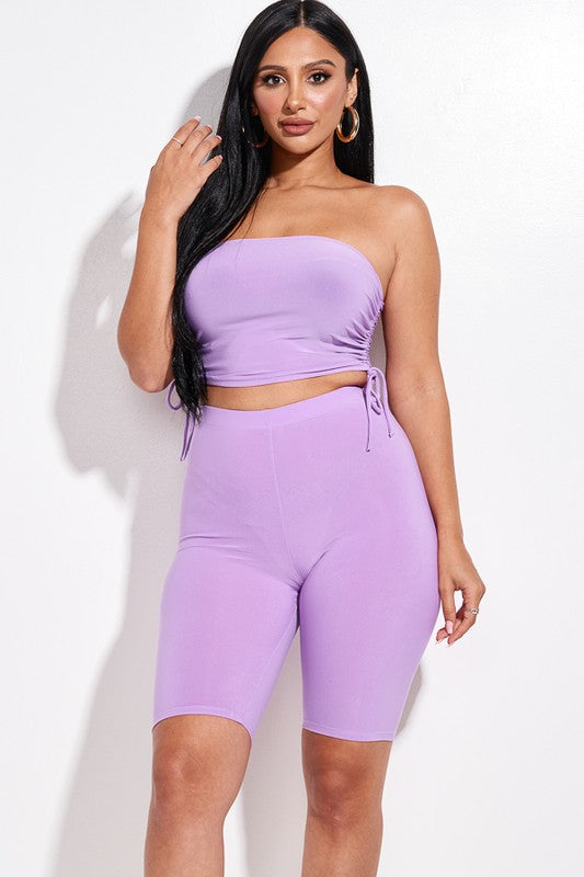 Ruched Tube Top and Biker Shorts Set