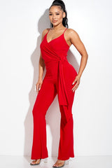 Wide Leg Spaghetti Strap Jumpsuit with Waist Tie