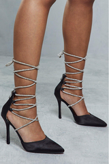 Satin Rhinestone String Heels