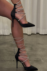Satin Rhinestone String Heels