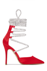 Satin Rhinestone String Heels