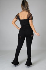Destroyed Denim Jeans with Flared Leg Bottom