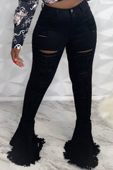 Destroyed Denim Jeans with Flared Leg Bottom