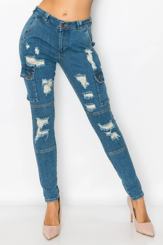 Skinny Ripped Cargo Jeans