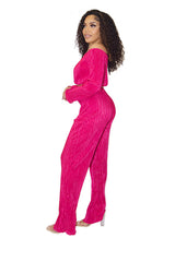 Off Shoulder Plisse Pants Set