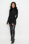 Mock Neck Mini Dress with Thumb Hole LETS GO APPAREL