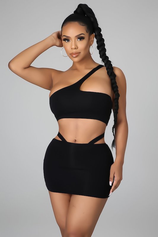 One Shoulder Crop Top & Skirt Set