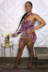 Geometric Print Cutout Dress