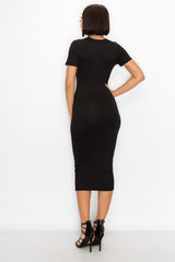 Short Sleeve Bodycon V Neck Dress