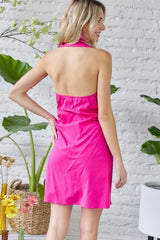 Halter Poplin Ruched Front Shirt Dress