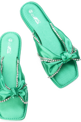 Satin Knot Rhinestone Slide Sandals