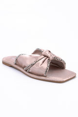 Satin Knot Rhinestone Slide Sandals