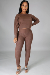 Crew Neck Sweater Crop Tops & Pants Set