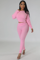 Crew Neck Sweater Crop Tops & Pants Set