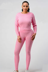 Crew Neck Sweater Crop Tops & Pants Set