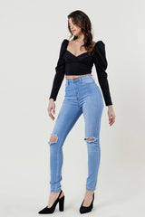 High Waisted Skinny Jeans with Distressed Details
