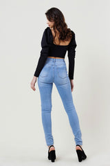 High Waisted Skinny Jeans with Distressed Details