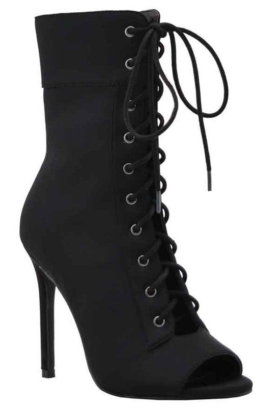 Peep Toe Lace Up Ankle Booties