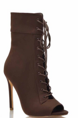 Peep Toe Lace Up Ankle Booties