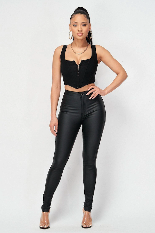 High Waist Stretch Coated Skinny Pants JC & JQ INC