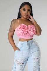 Bloom Flower Appliqué Satin Top