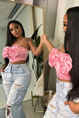 Bloom Flower Appliqué Satin Top