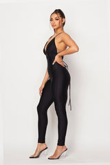 Nylon Jumpsuit With Wrap Around Spaghetti Strap