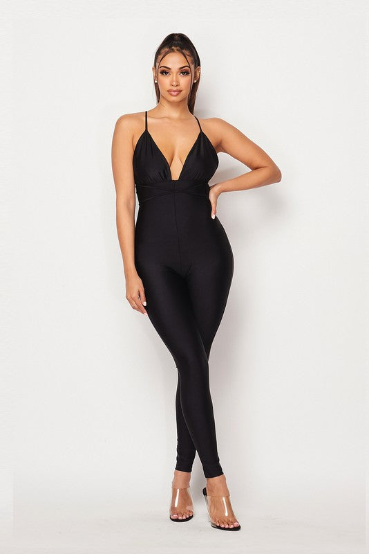 Nylon Jumpsuit With Wrap Around Spaghetti Strap