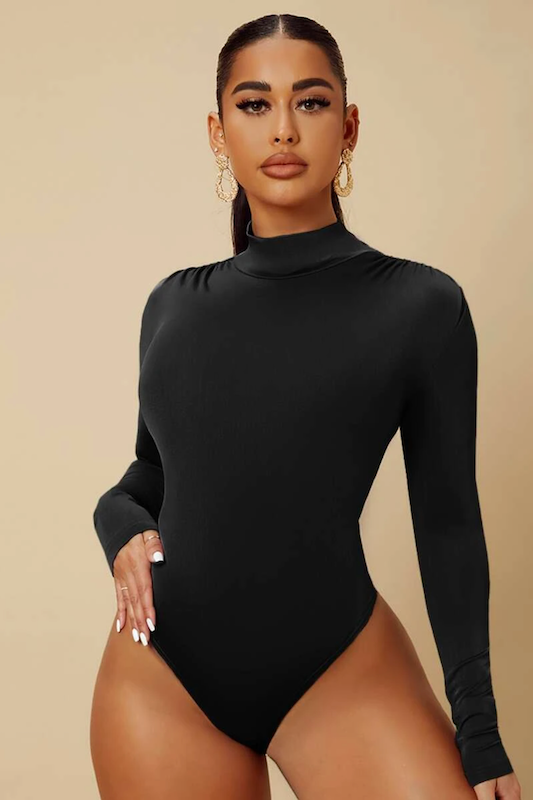 Mock Neck Lined Basic Bodysuit (OLD) LETS GO APPAREL