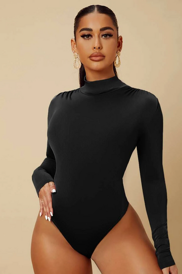 Mock Neck Lined Basic Bodysuit LETS GO APPAREL