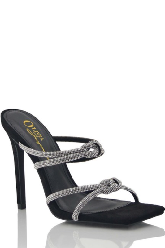 Square Toe Rhinestone Knotted Heel