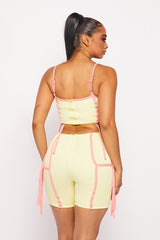 Zip in Back Crop Top and Bermuda Shorts with Strings